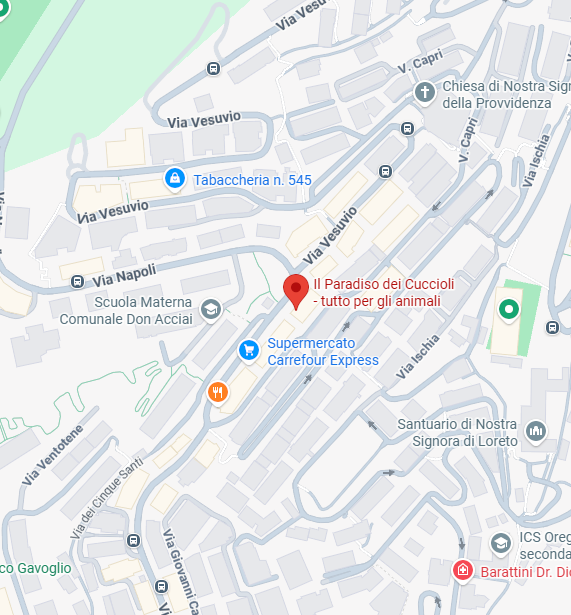 Mappa per raggiungere Il Paradiso dei Cuccioli in Via Napoli 147 C rosso a Genova
